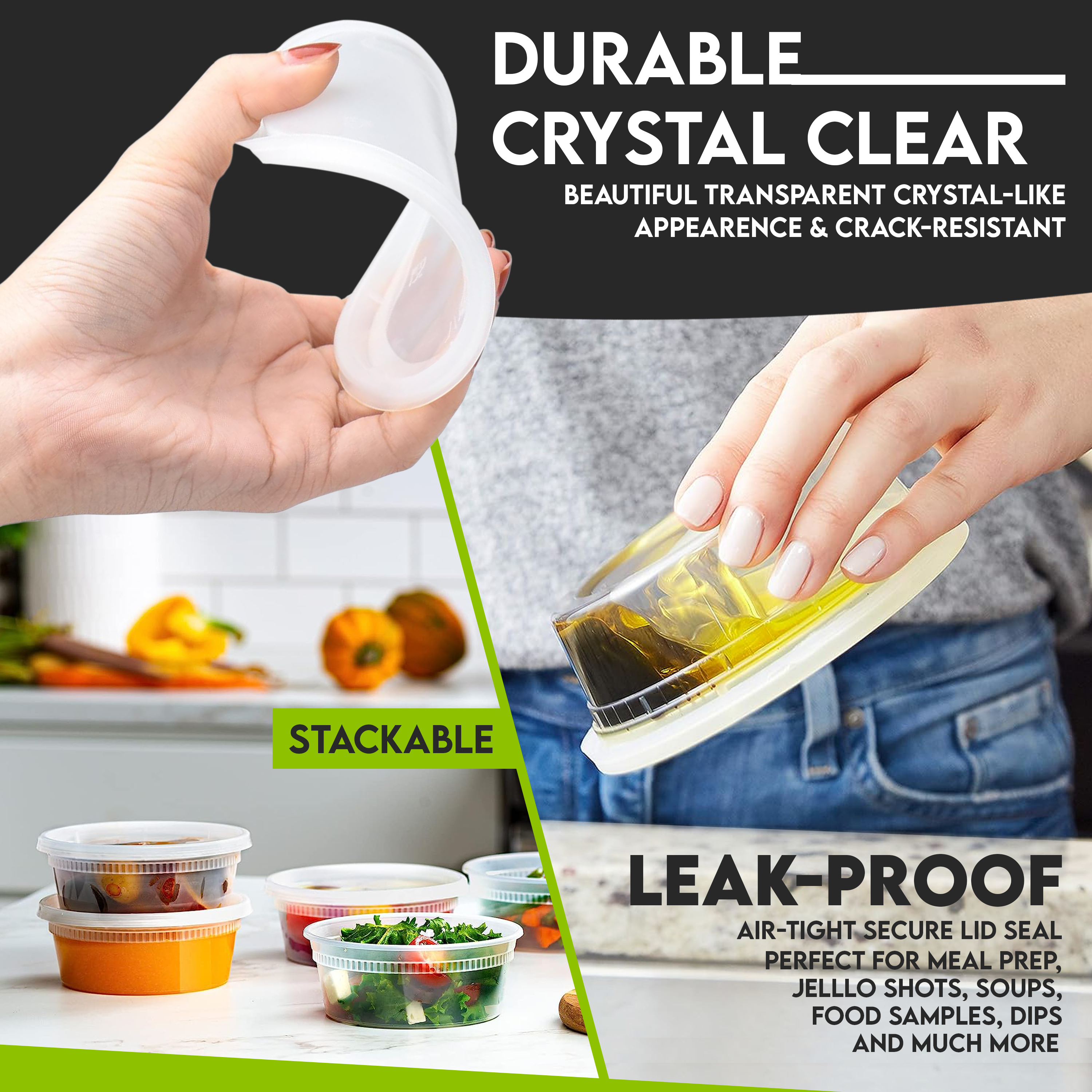 60 PCS Deli Containers with Lids- 8oz*50 pcs Deli Cups & 10 Spoons for Meal Prep - Kitchen Airtight Food Storage Cont... - Image 3