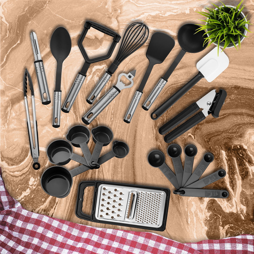 23 Piece Kitchen Utensils Set - Nylon and Stainless Steel Cooking Utensils Set - Black Utensil Kitchen Starter Set - Image 2