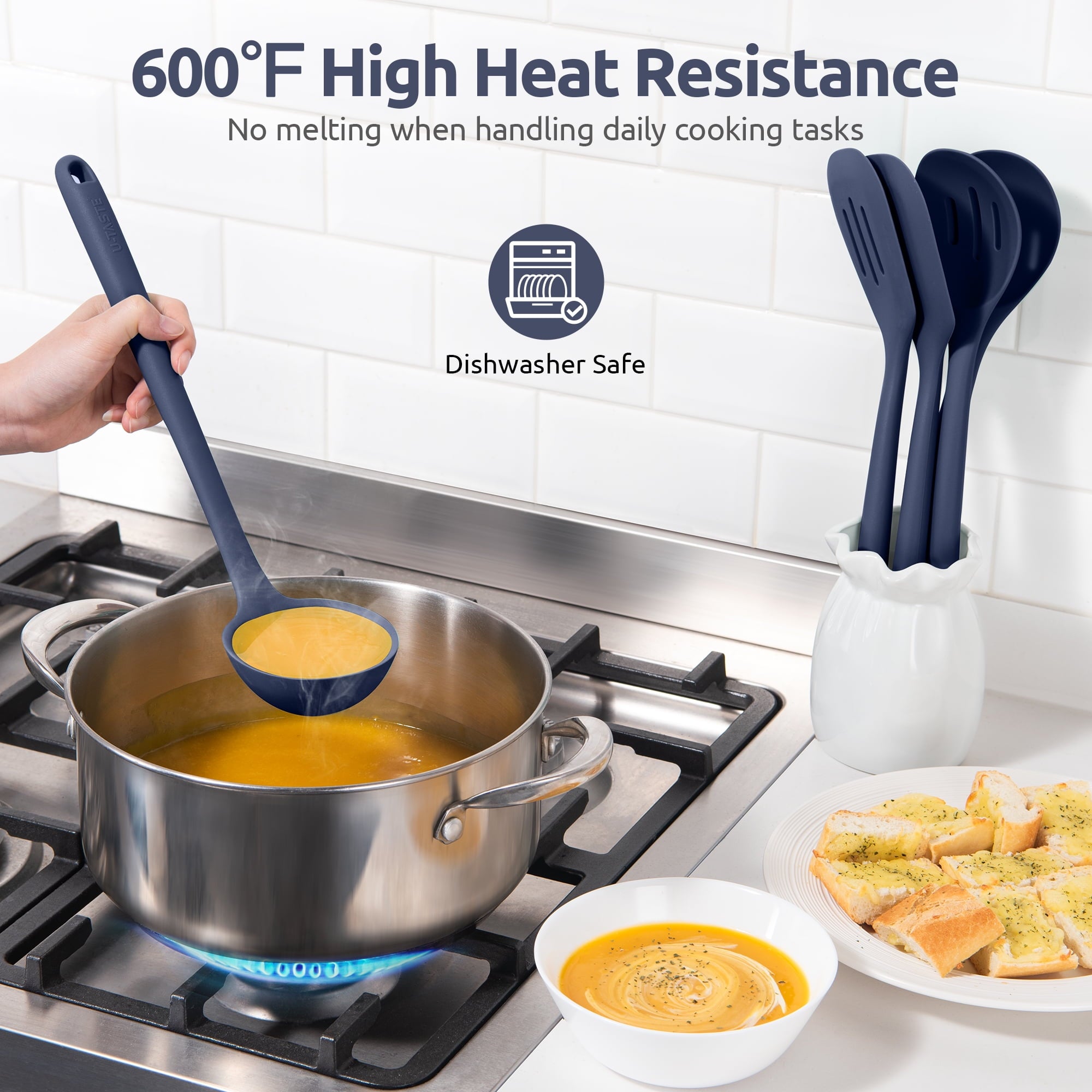 Silicone Kitchen Cooking Utensil Set: Heat Resistant 13.6in Long Kitchen Gadgets, Free Non Stick Rubber Cook Accessor... - Image 6