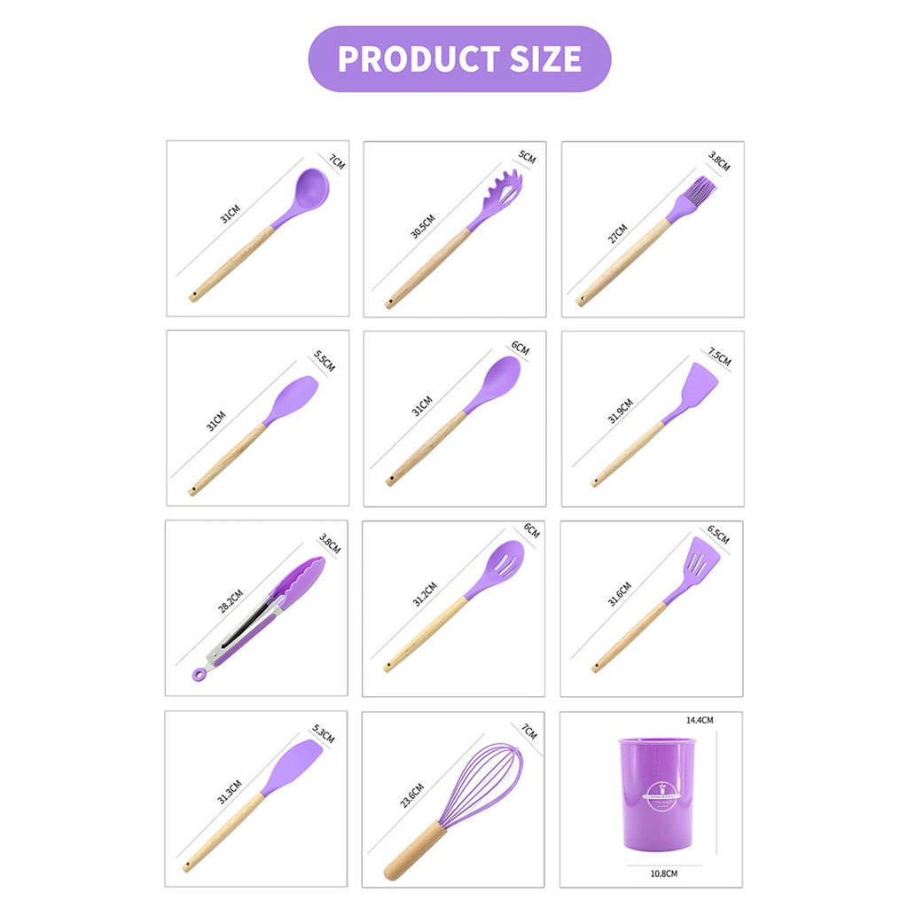 12Pcs Silicone Cooking Utensils Set Utensils with Silicone Tips, Wooden Handles, Countertop Holder Suitable for Cooki... - Image 5
