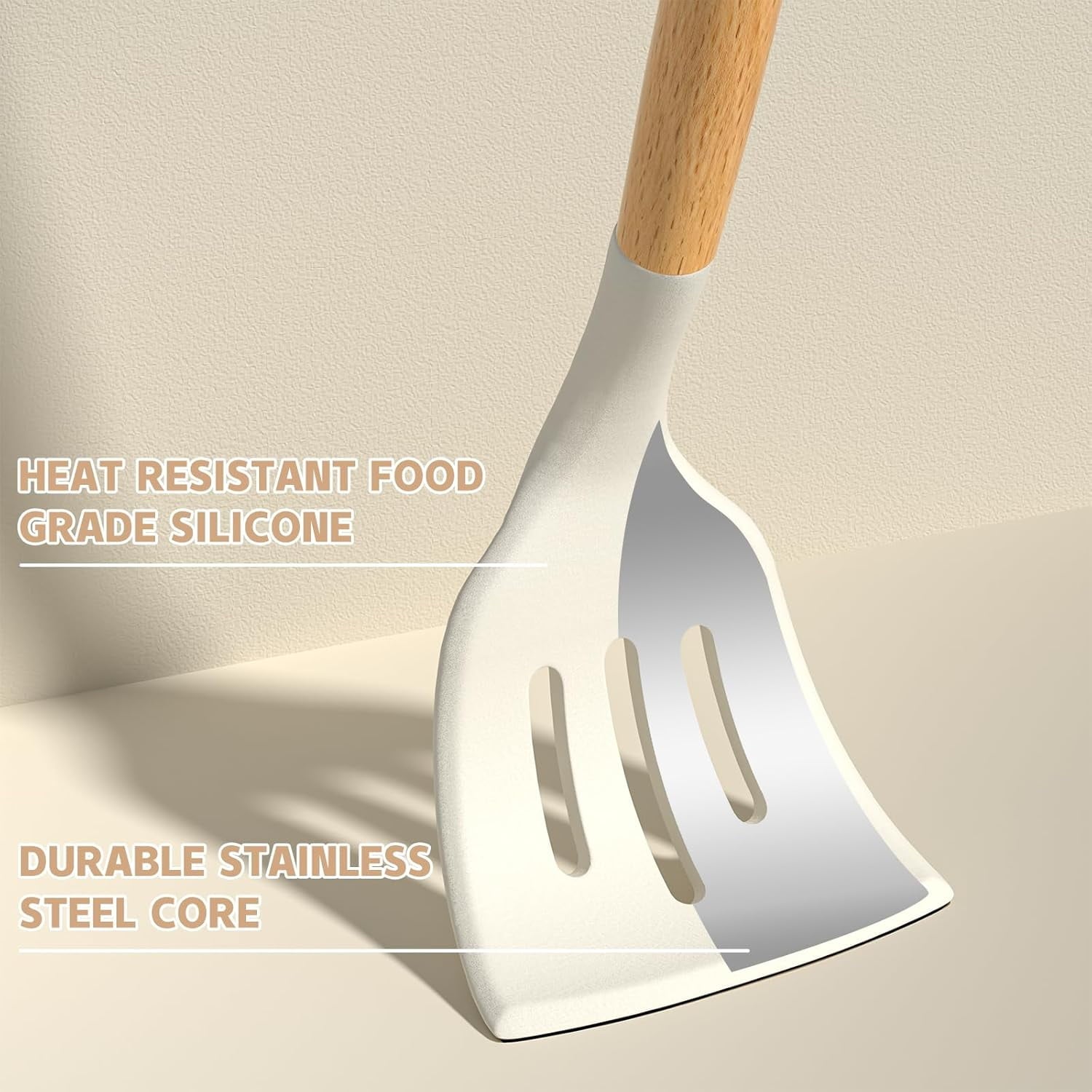 Kitchen Cooking Utensils Set, 33 pcs Non-stick Silicone Cooking Kitchen Utensils Spatula Set with Holder, Wooden Handle Silicone Kitchen Gad - Image 2