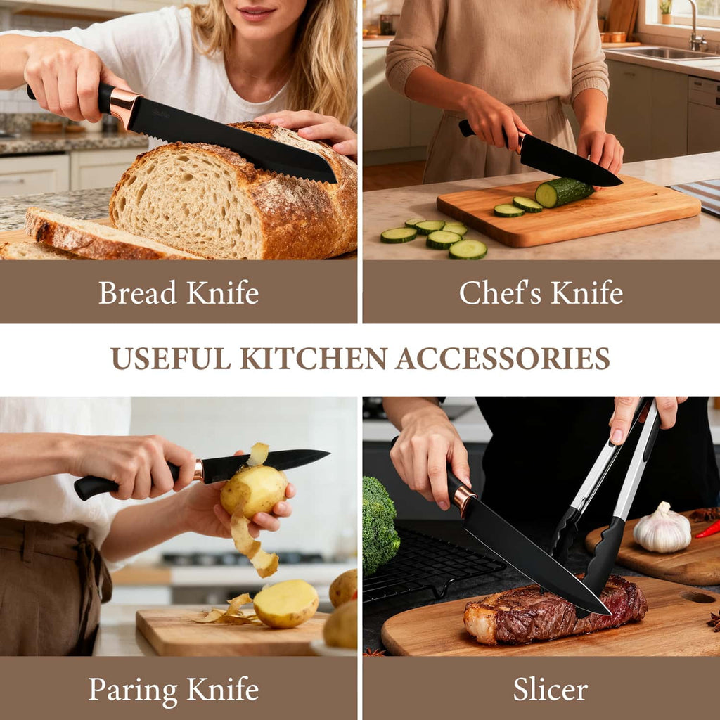 19pcs Set, Kitchen Set Set with 11 Pieces Spatula ,Heat Resistant Silicone 5 Piece Sharp Knife Set 1 Scissors and 1 U... - Image 3