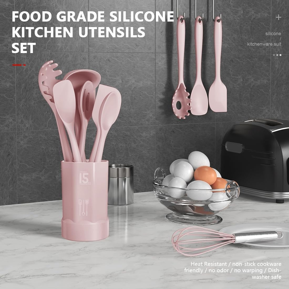 Cooking Utensils Set - 446?F Heat Resistant Kitchen Utensils, Spatula,Turner Tongs,Spoon,Whisk,Kitchen Utensil Gadgets Tools Set for Nonstic - Image 2