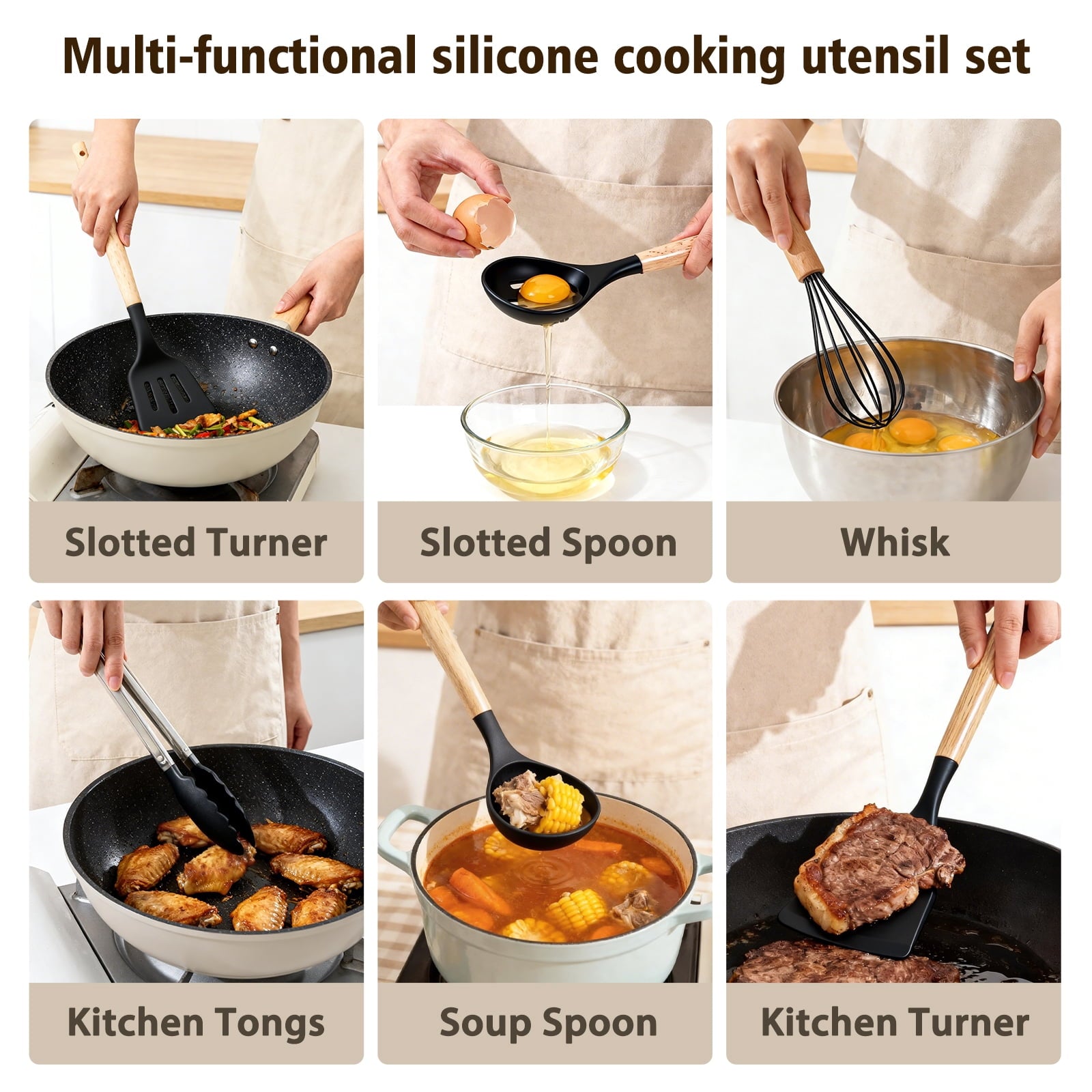 Silicone Cooking Utensils Set, Heat Resistant Kitchen Cooking Utensils Set, 12 PCS Handle Silicone Kitchen Gadgets Ut... - Image 5