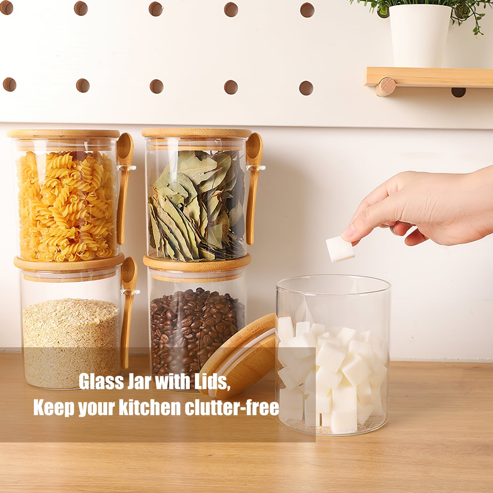 4-Pack Glass Containers with Bamboo Lids,Glass Jars,Glass Food Storage Jars Containers,Kitchen Canisters for Candy,Co... - Image 5
