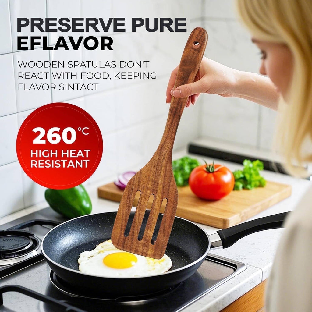 6-Piece Teak Wooden Spoons for Cooking With 10 Hooks，Handcrafted Kitchen Utensils Set ，Ideal Gift Set - Image 5
