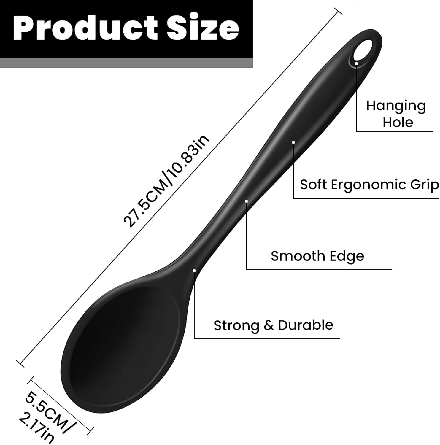 Silicone Cooking Spoons, 2 Pieces 11" Heat Resistant Silicone Kitchen Utensils Set Large Serving Stirring Spoons for Non Stick Cooking, Mixi - Image 2