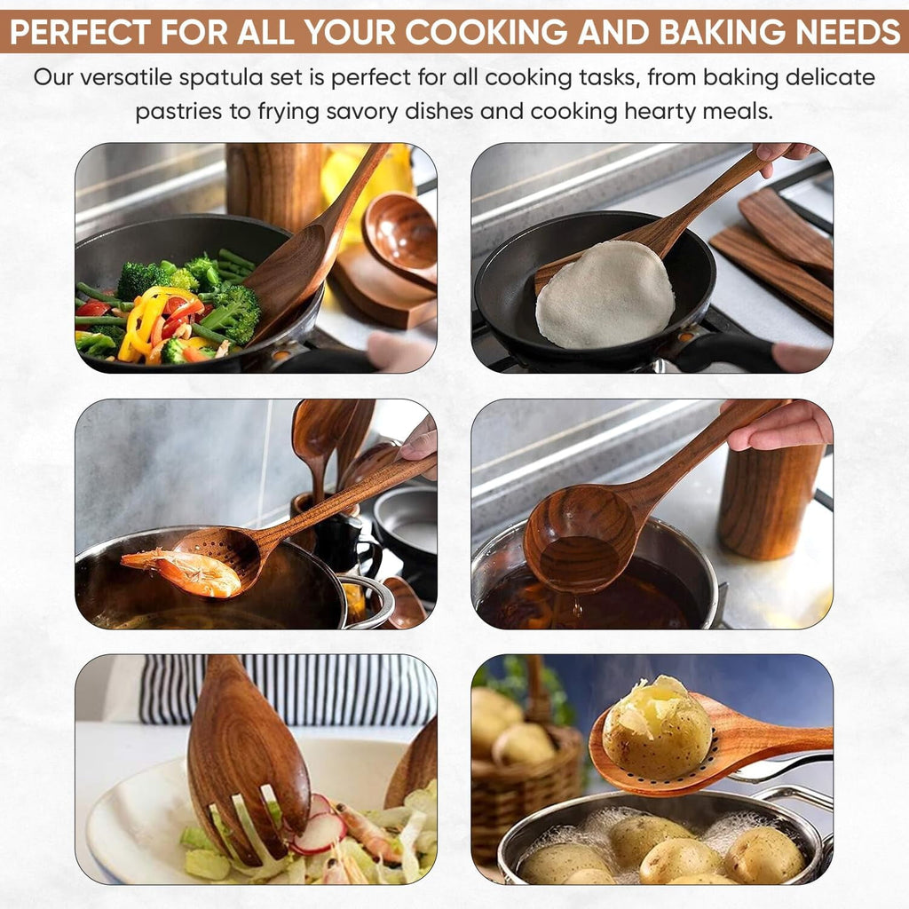 Herlig 10 Piece Teak Wood Cooking Utensil Set  Kitchen Cookware Tools with Spatula, Spoon, Fork - Image 3