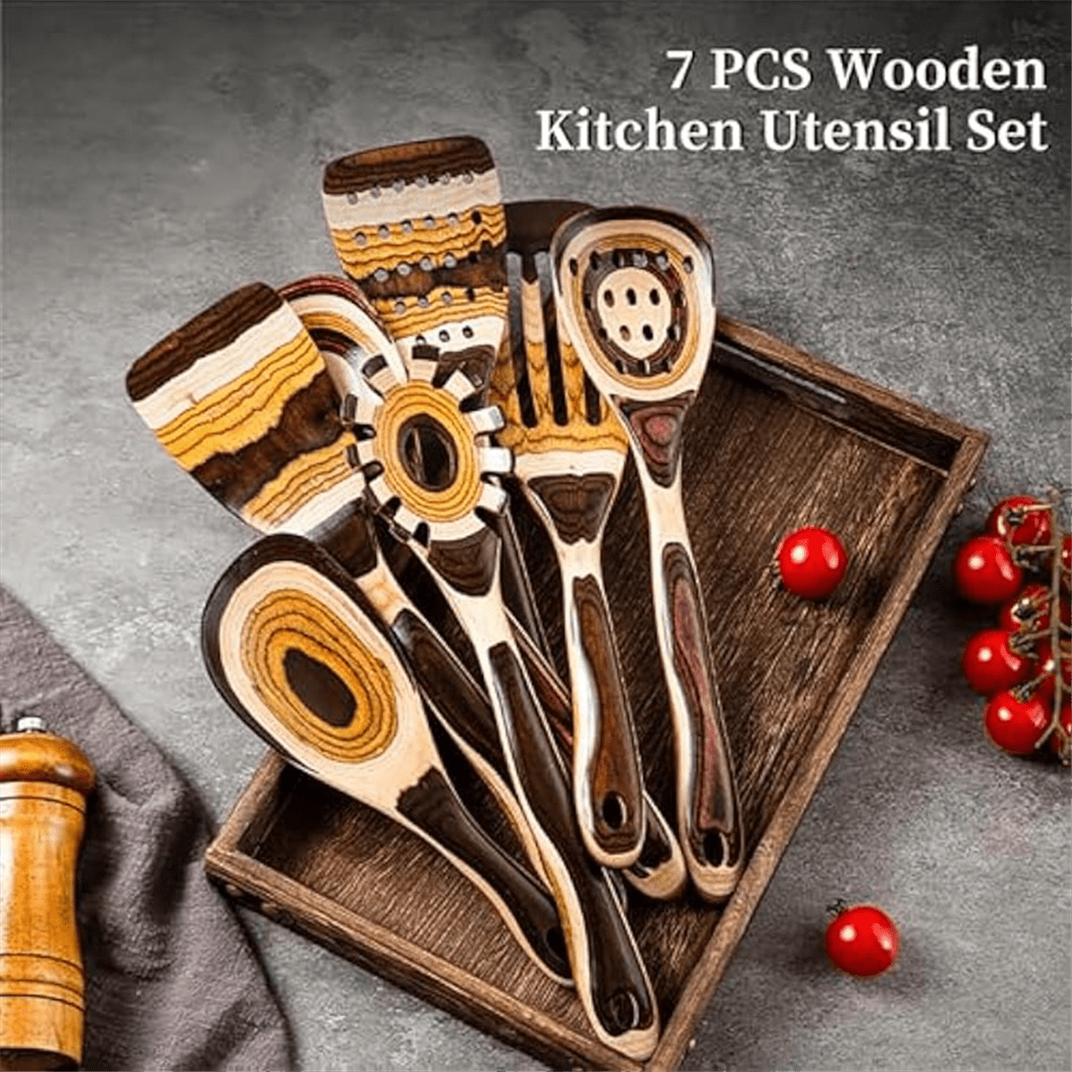 7Pcs Set, Eco-Friendly, Wooden Spoon for Cooking, Wooden Utensil for Cooking - Image 2