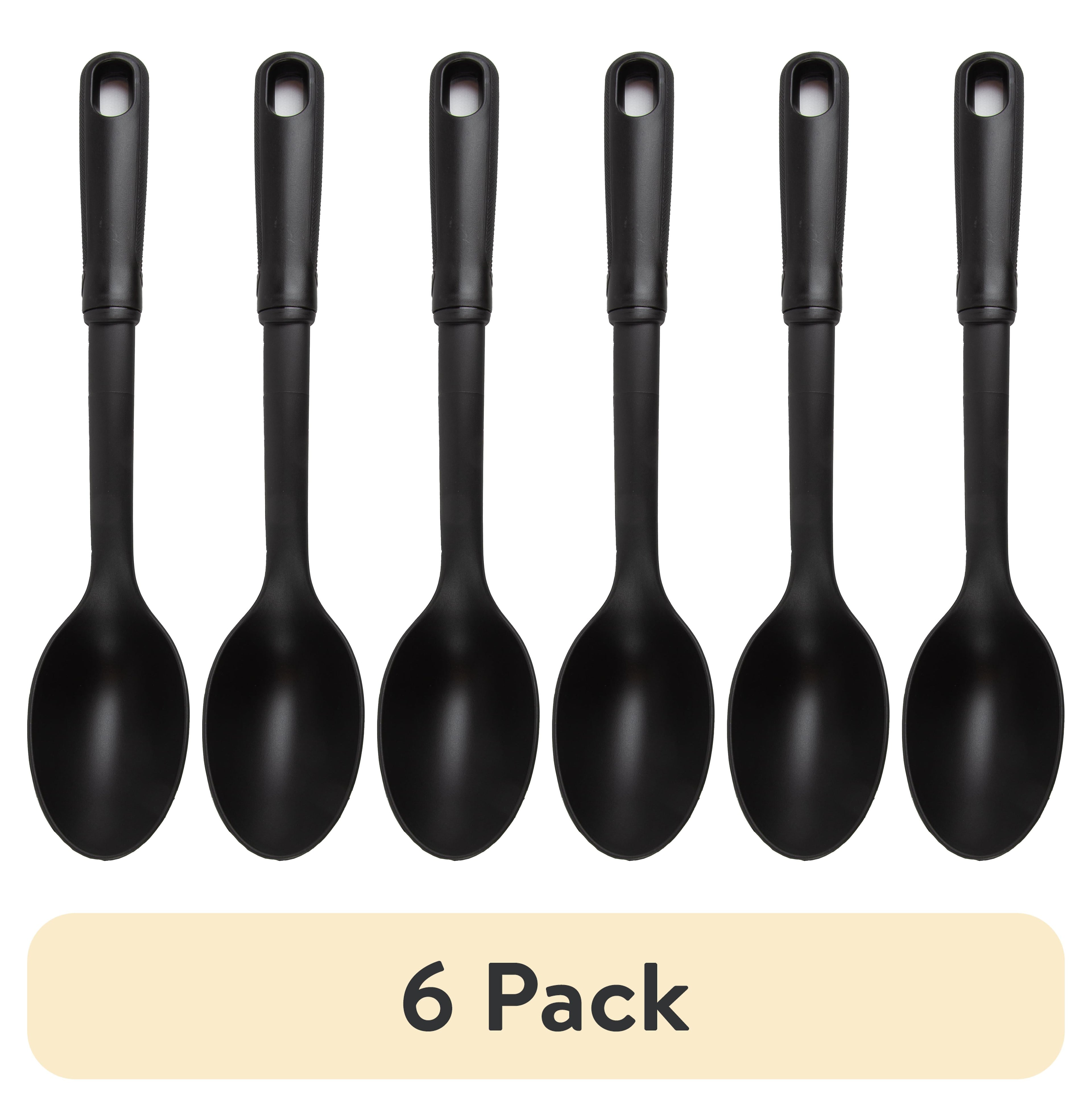 (6 pack) Nylon Solid Basting Spoon, Soft-Touch Handle, Black, Dishwasher Safe