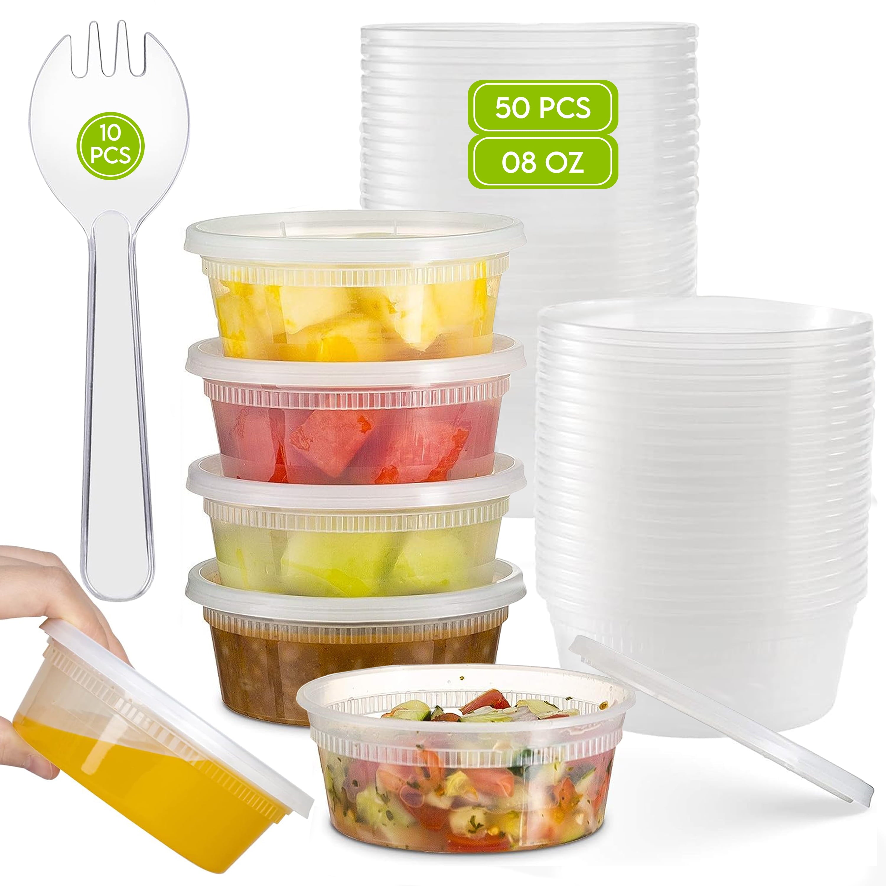60 PCS Deli Containers with Lids- 8oz*50 pcs Deli Cups & 10 Spoons for Meal Prep - Kitchen Airtight Food Storage Cont...