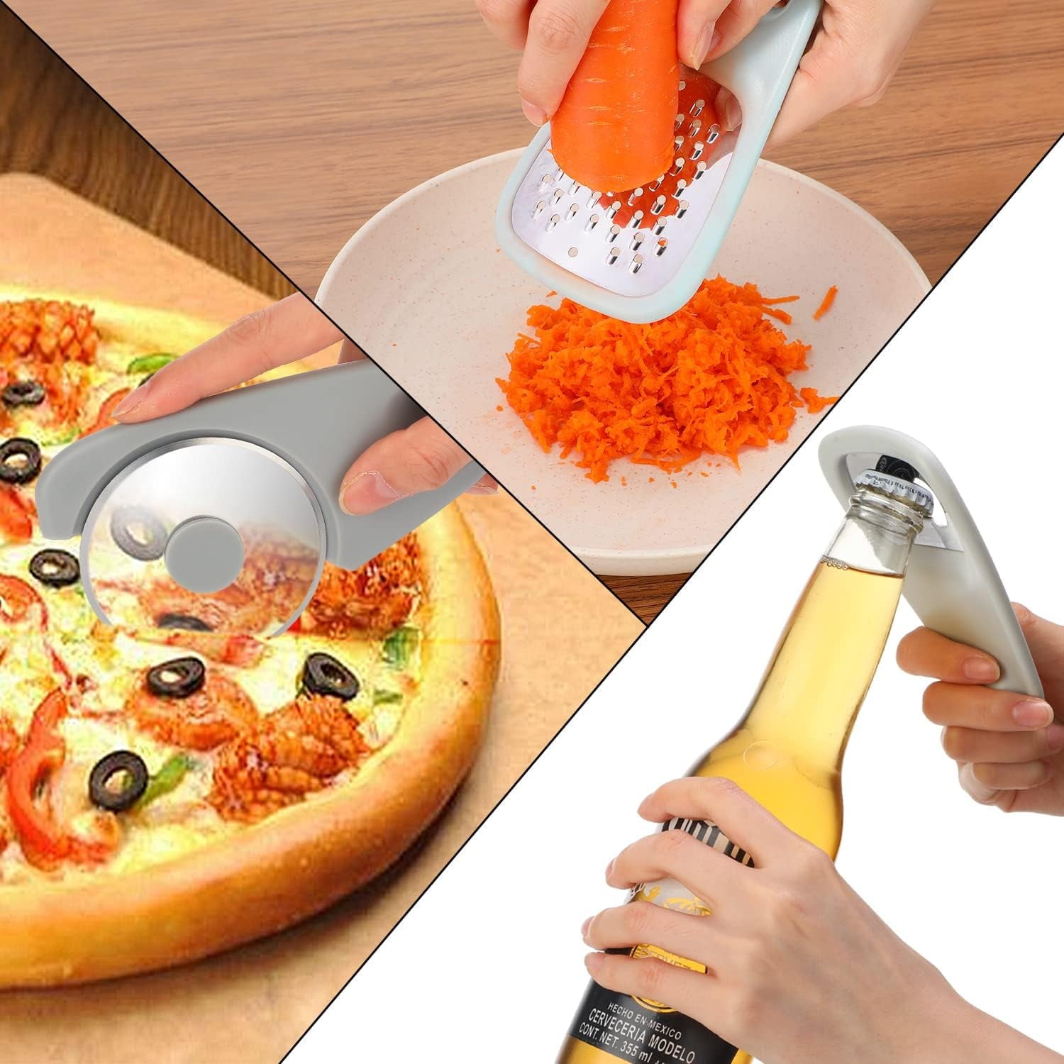 Kitchen Gadgets Set, Cooking Utensils Set Cheese Grater, Bottle Opener, Pizza Cutter, Fruit/Vegetable Peeler, Garlic/... - Image 4