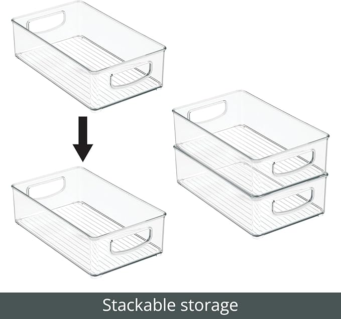 (M-Design) Discount Kitchen Cabinet and Pantry Storage Organizer Bins - Pack of 4, Shallow, Clear
