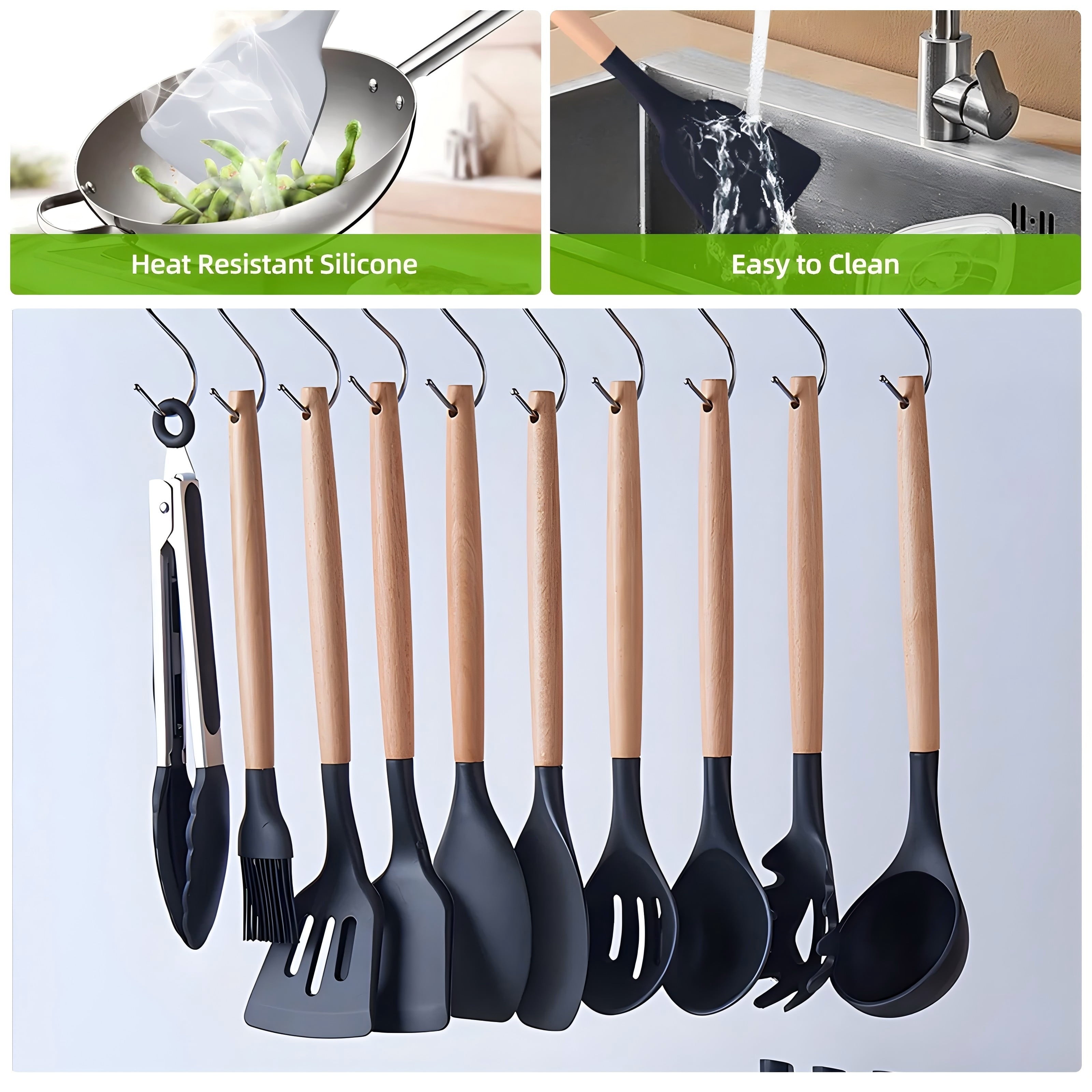 Kitchen Utensils Set- 19 Pcs Silicone Cooking Utensils Set for Nonstick Cookware-Silicone Spatulas Set, Kitchen Gadgets Tools, Pots and Pans - Image 2