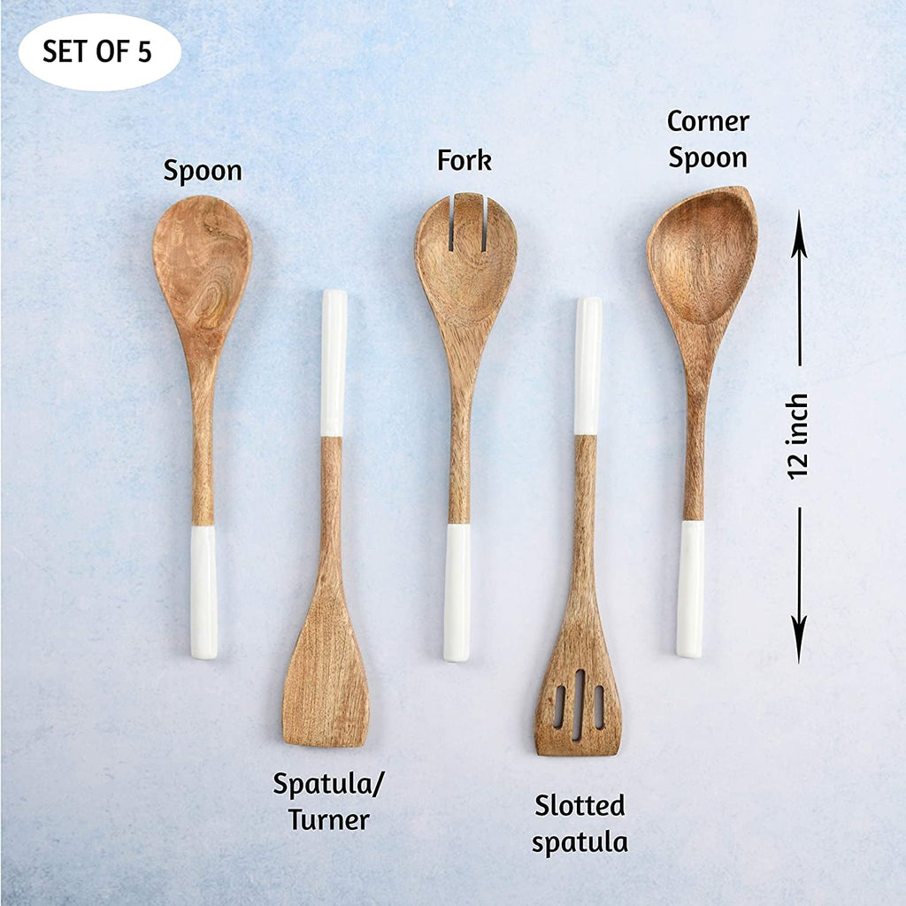 Wooden Spoons for Cooking Set for Kitchen, Non Stick Cookware Tools or Utensils, Set of 5 - 12 inches long, Acacia Wo... - Image 3