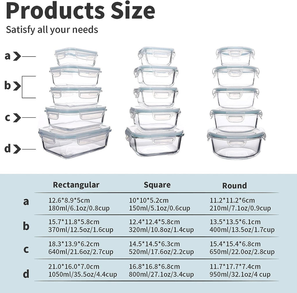 15 Glass Food Storage Container with Airtight Lids,Stackable Square Meal Prep Containers for Kitchen Freezer,Round Gl... - Image 3