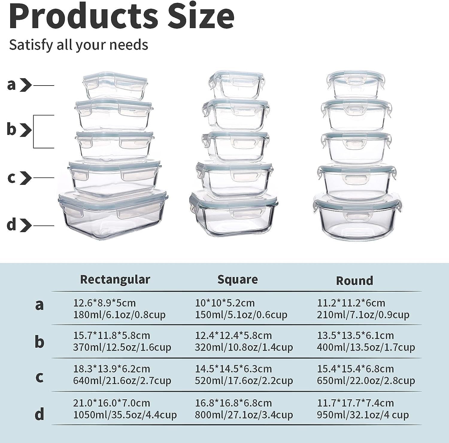 15 Glass Food Storage Container with Airtight Lids,Stackable Square Meal Prep Containers for Kitchen Freezer,Round Gl... - Image 3