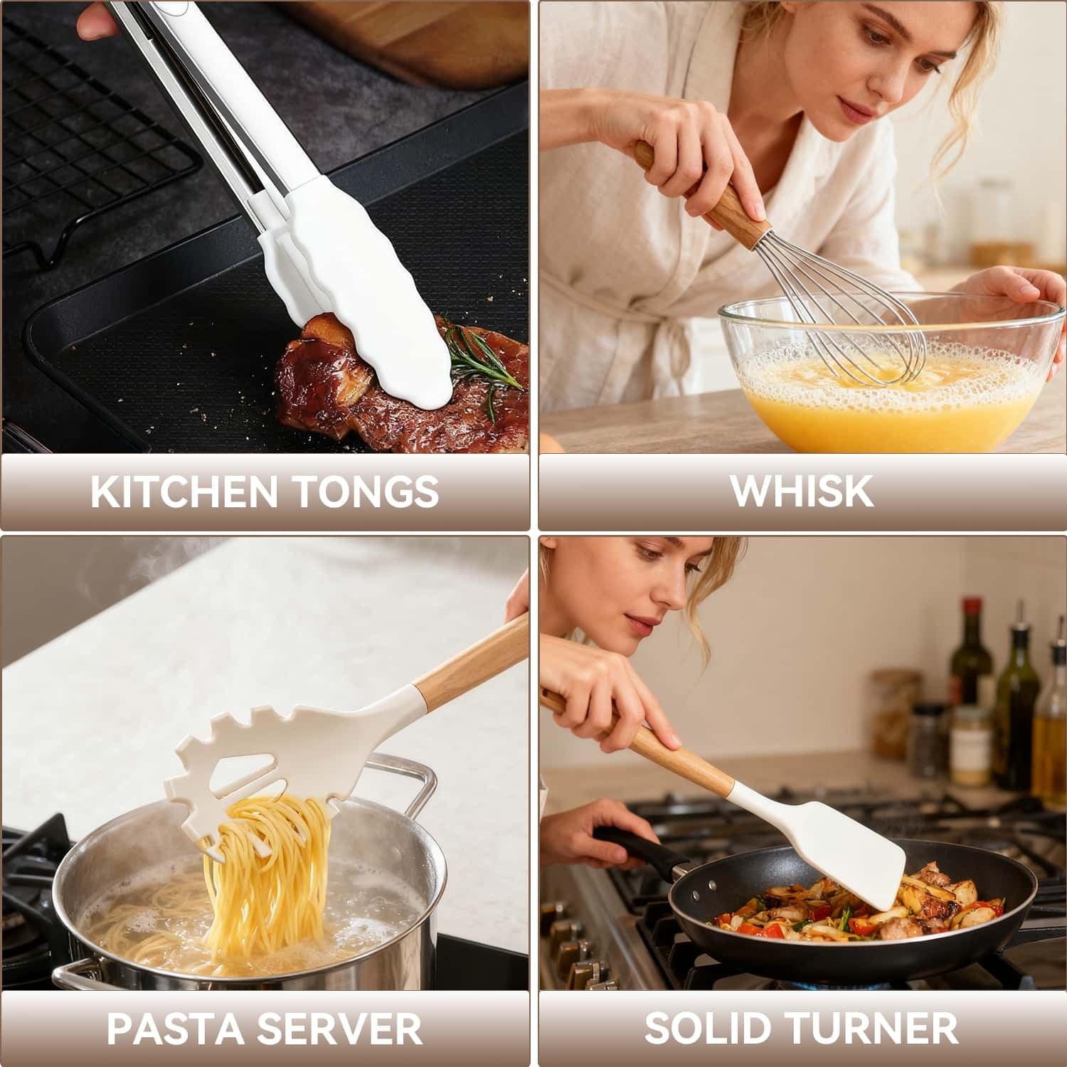 Kitchen Utensils Set for Cooking, 11 Cooking Utensils, 6 Knife set Beige,3 Utensil Sets,utensilios de cocina - Image 6