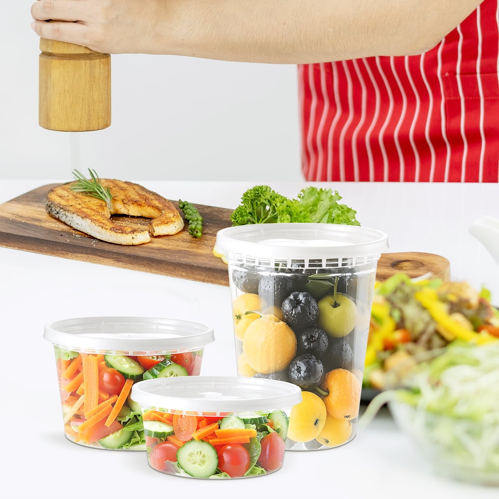 60 Plastic Deli Food Containers with Lids, 8 oz 16oz 32oz Variety pack, Airtight Food Storage Containers, Freezer/Dis... - Image 2
