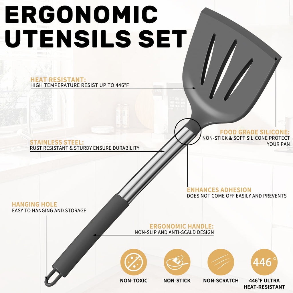 GPED Silicone Cooking Utensil Set, 30 Pcs Kitchen Utensils Set with Stainless Steel Handle, Food Grade Silicone Spatula Set, BPA-Free, Non-s - Image 3