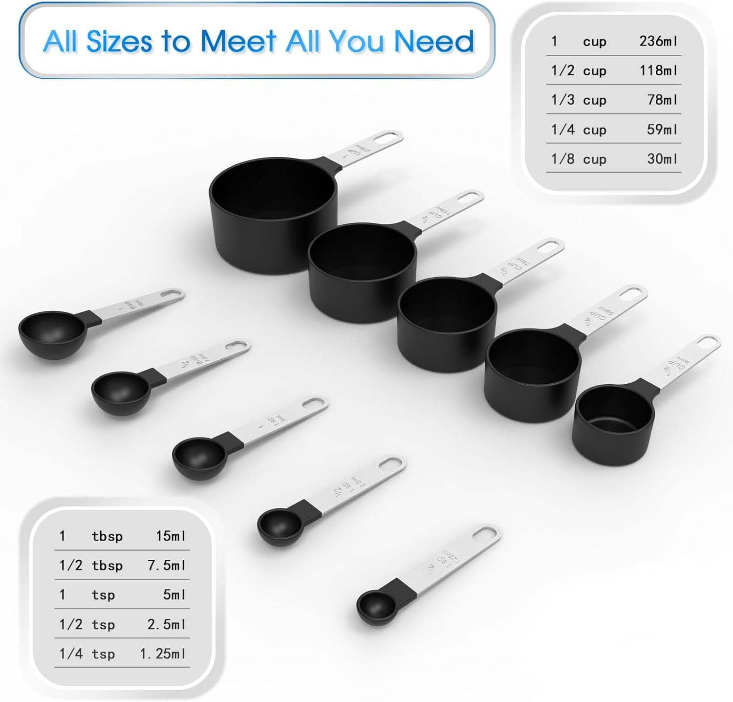 Stainless Steel and Food Safe Plastic Stackable Dishwasher Safe Measuring Cups With 5 Measuring Spoons - Image 3