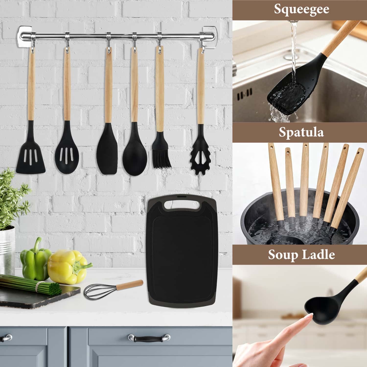 19pcs Set, Kitchen Set Set with 11 Pieces Spatula ,Heat Resistant Silicone 5 Piece Sharp Knife Set 1 Scissors and 1 U... - Image 4