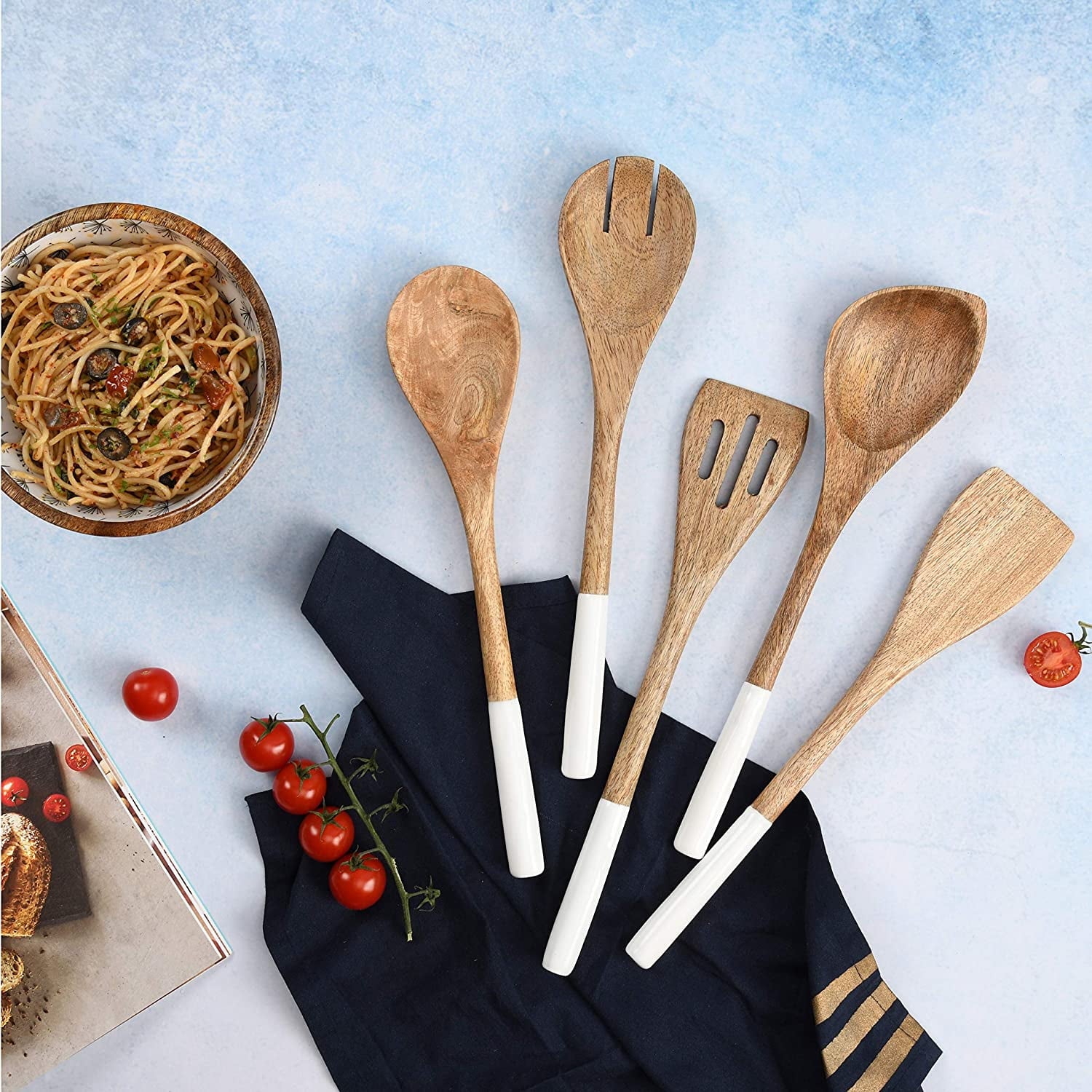 Wooden Spoons for Cooking Set for Kitchen, Non Stick Cookware Tools or Utensils, Set of 5 - 12 inches long, Acacia Wo... - Image 2