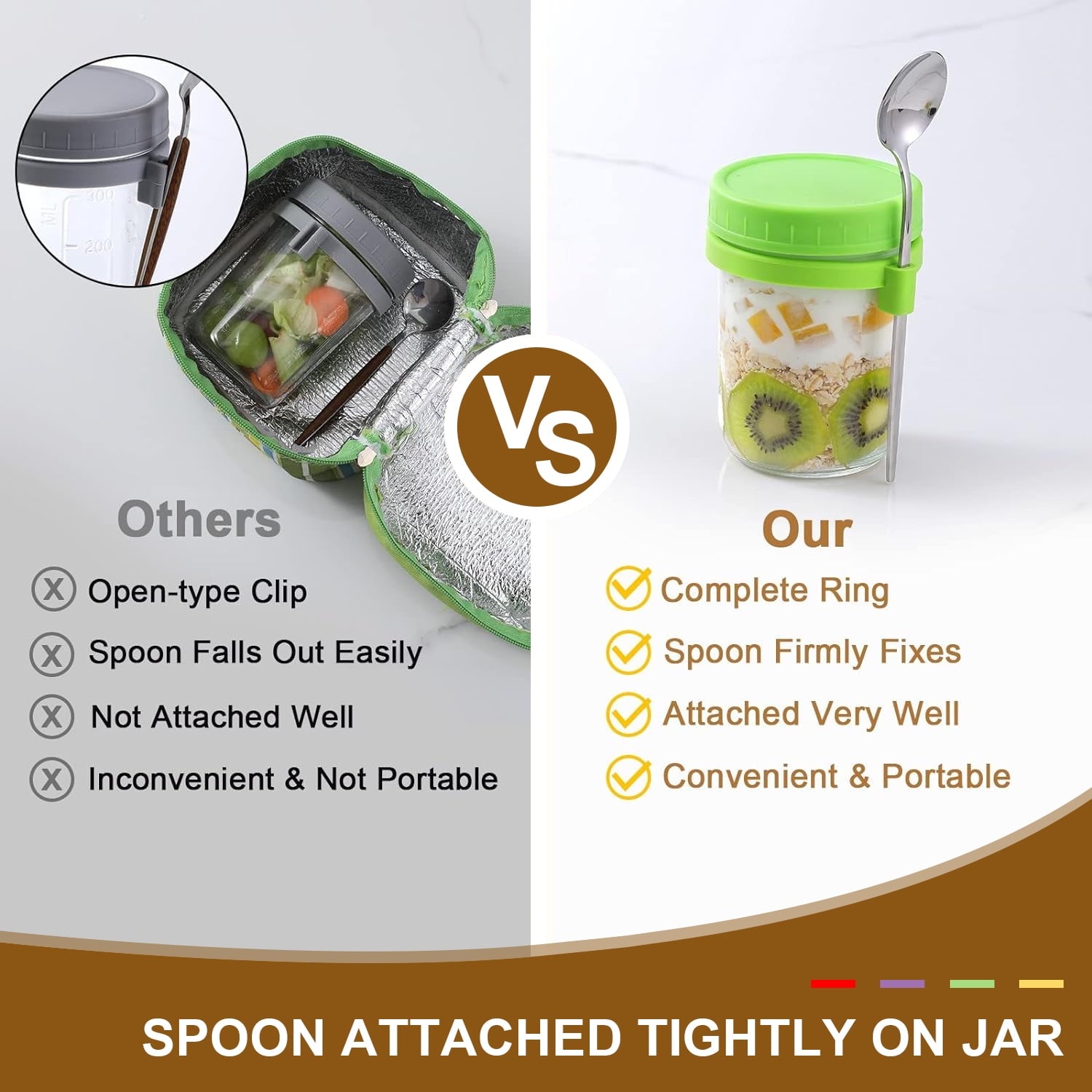 Containers with Lids: Mason Jars 16 oz with Lids and Spoons, Small Mason Jars for Milk, Cereal, Fruit, Salad, Yogurt - Image 3