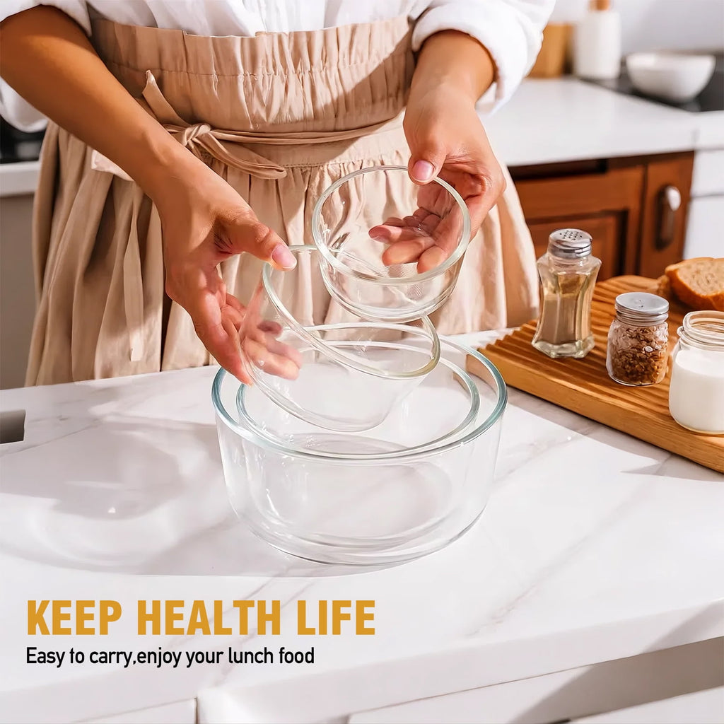 14 Pcs Glass Food Storage Containers Set - 7, 4, 2 & 1-Cup Round Containers with Lids, BPA-Free, Dishwasher & Microwave Safe Lunch Box - Image 5