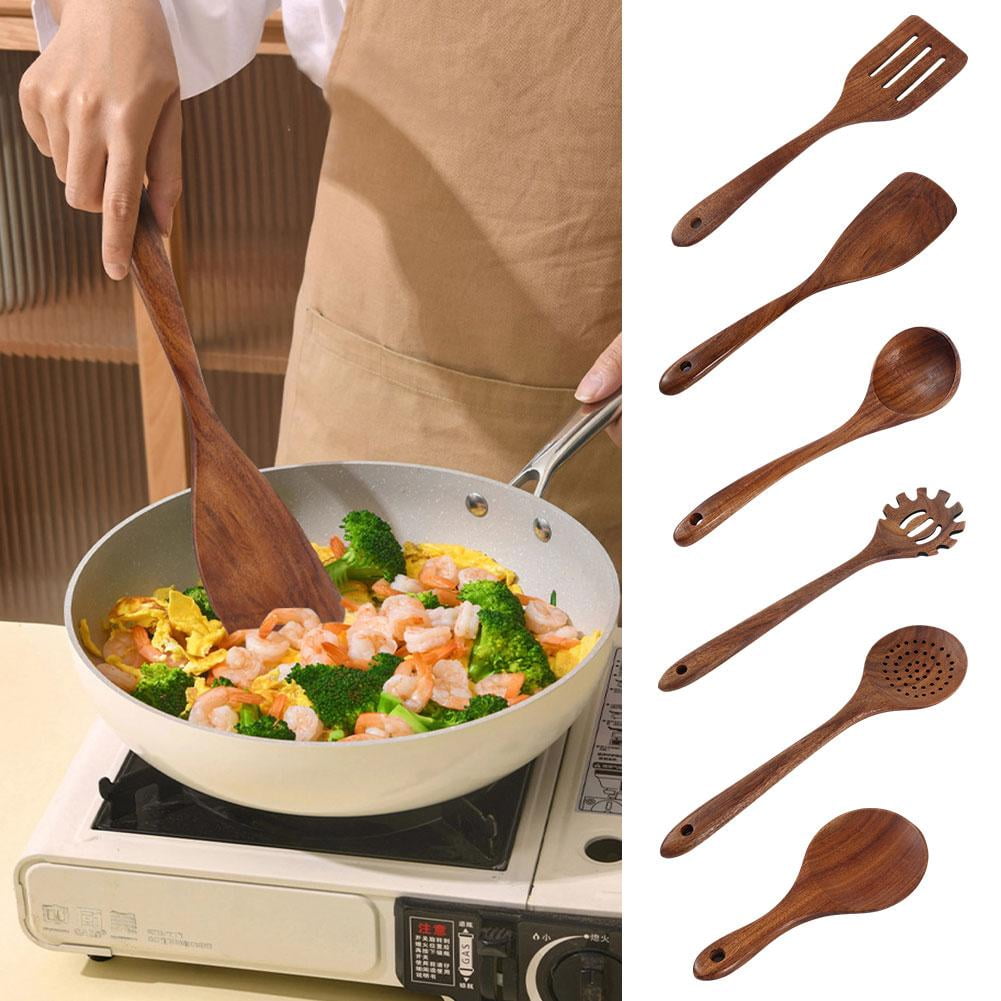 Wooden Spoon Server,Acacia Wood Kitchen Gadgets Spoon,Colander,Spatula,Rice Spoon,Pasta Spoon with Teeth,Wooden Cooki... - Image 3