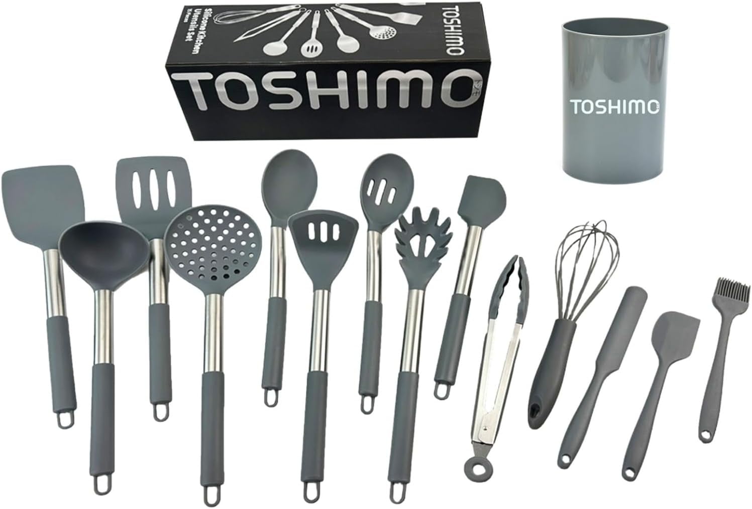 15 Silicone Kitchen Utensil Set with Holder | Non Slip Stainless Steel Cooking Tool |Spatulas, Spoon, Ladle, Pasta Se... - Image 6