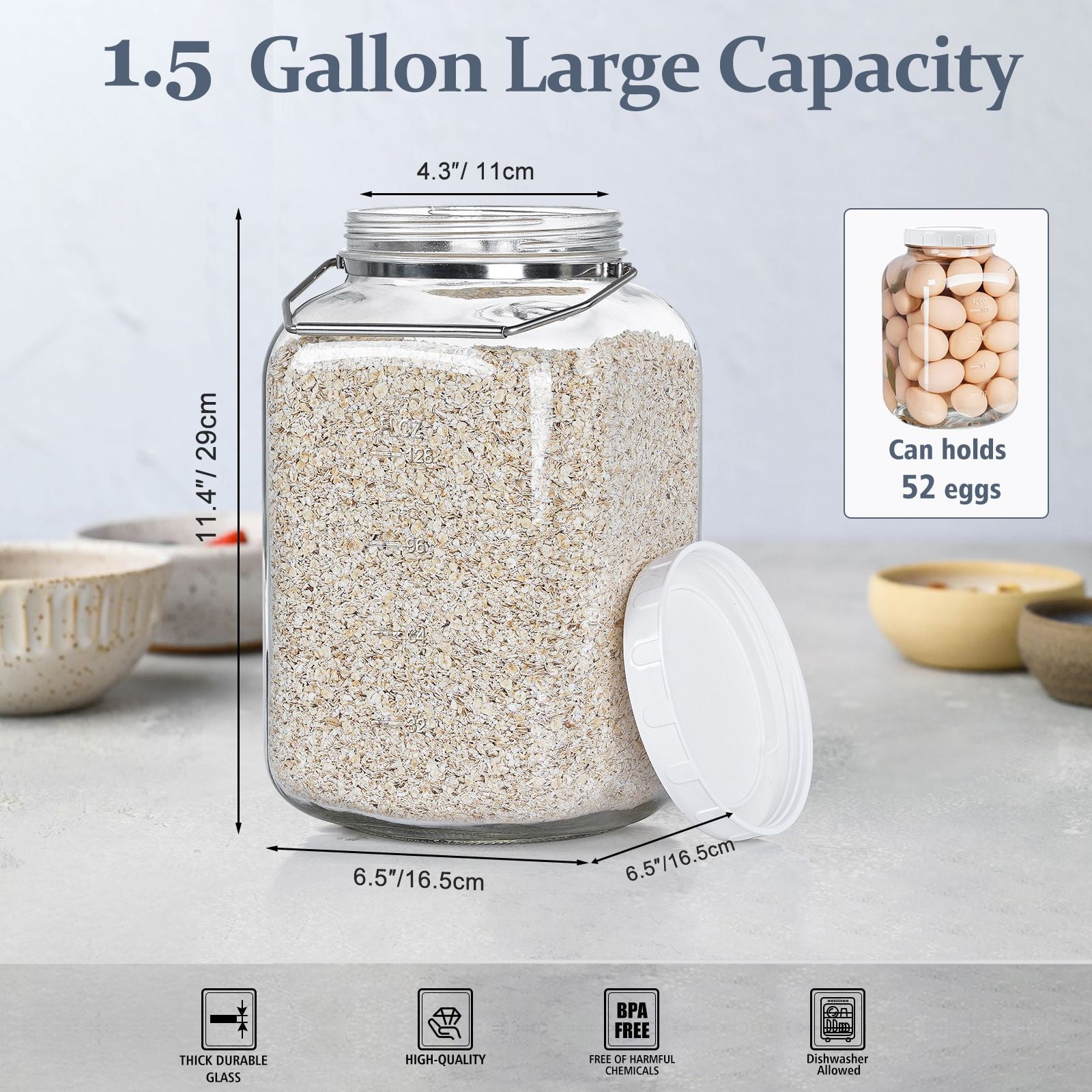 2 Pack 1.5 gal Syntic Glass Food Storage Containers with Lids and Handle, Gallon Jars for Pantry 192 oz Clear - Image 5