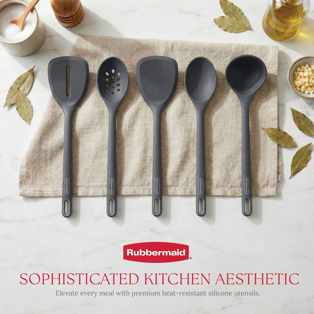 Silicone Kitchen Utensils Set, Heat-Resistant and BPA-Free Cooking Utensils (5 Pieces), Charcoal - Image 2
