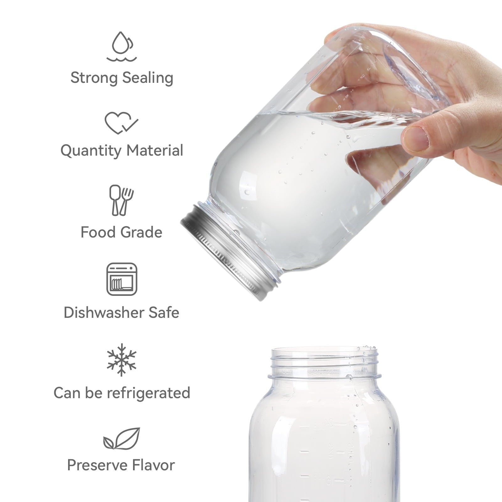 32oz Plastic Jars with Lids 6 Pack Clear Containers Airtight Food Storage Containers for Kitchen & Household,Silver - Image 4