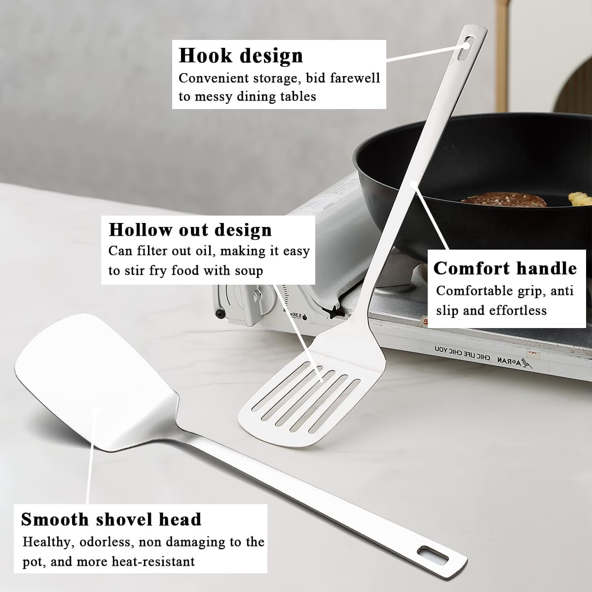ReaNea Kitchen Utensils Set 6pcs, Stainless Steel Cooking Utensils Set, Kitchen Tools Spatulas Set, Home Essentials Kitchen Gadgets Accessor - Image 2