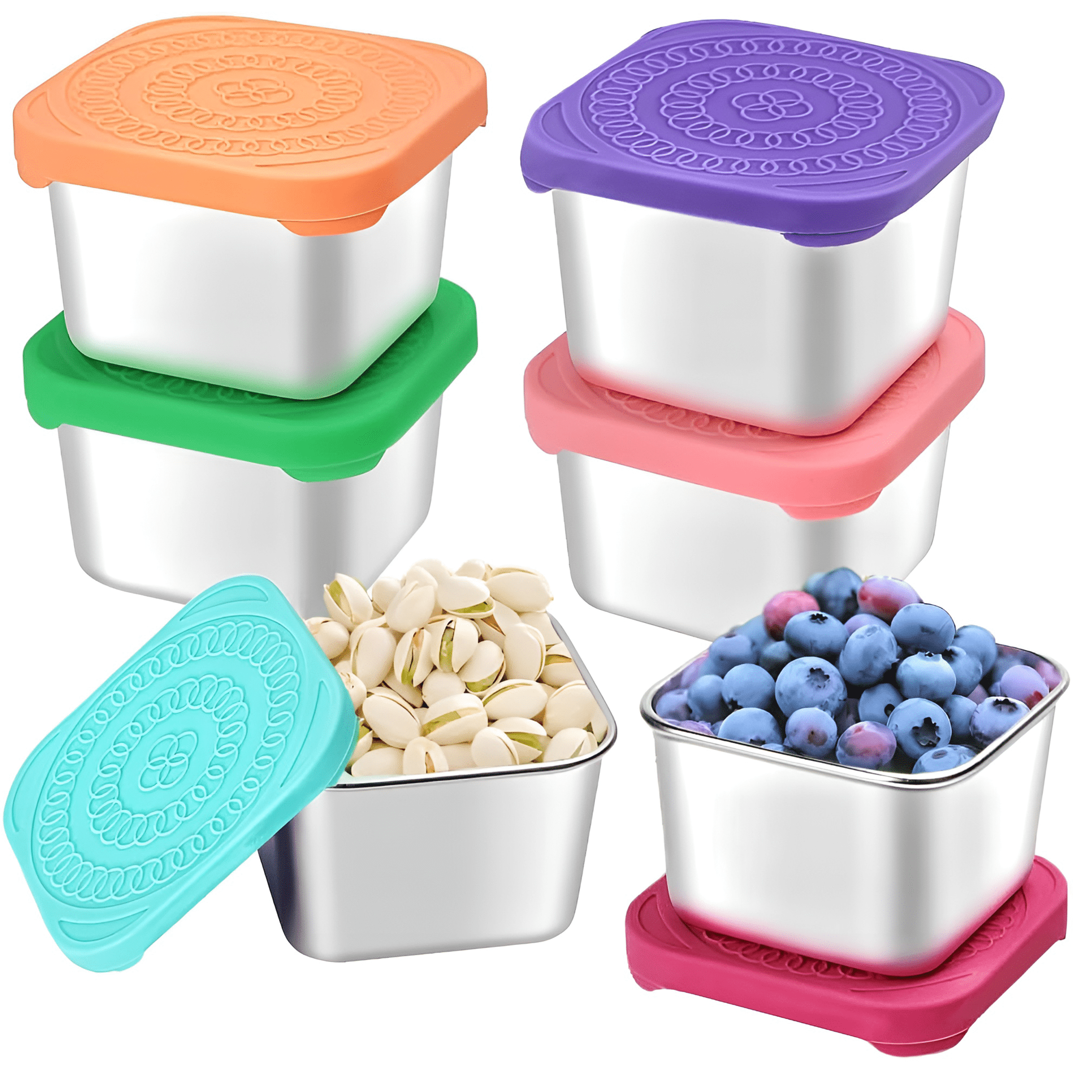 Hnrifc 6Pack 6oz Stainless Steel Snack Containers, Easy Open Leak Proof Food Storage with Silicone Lids, Stackable Small Portion Lunch Box f