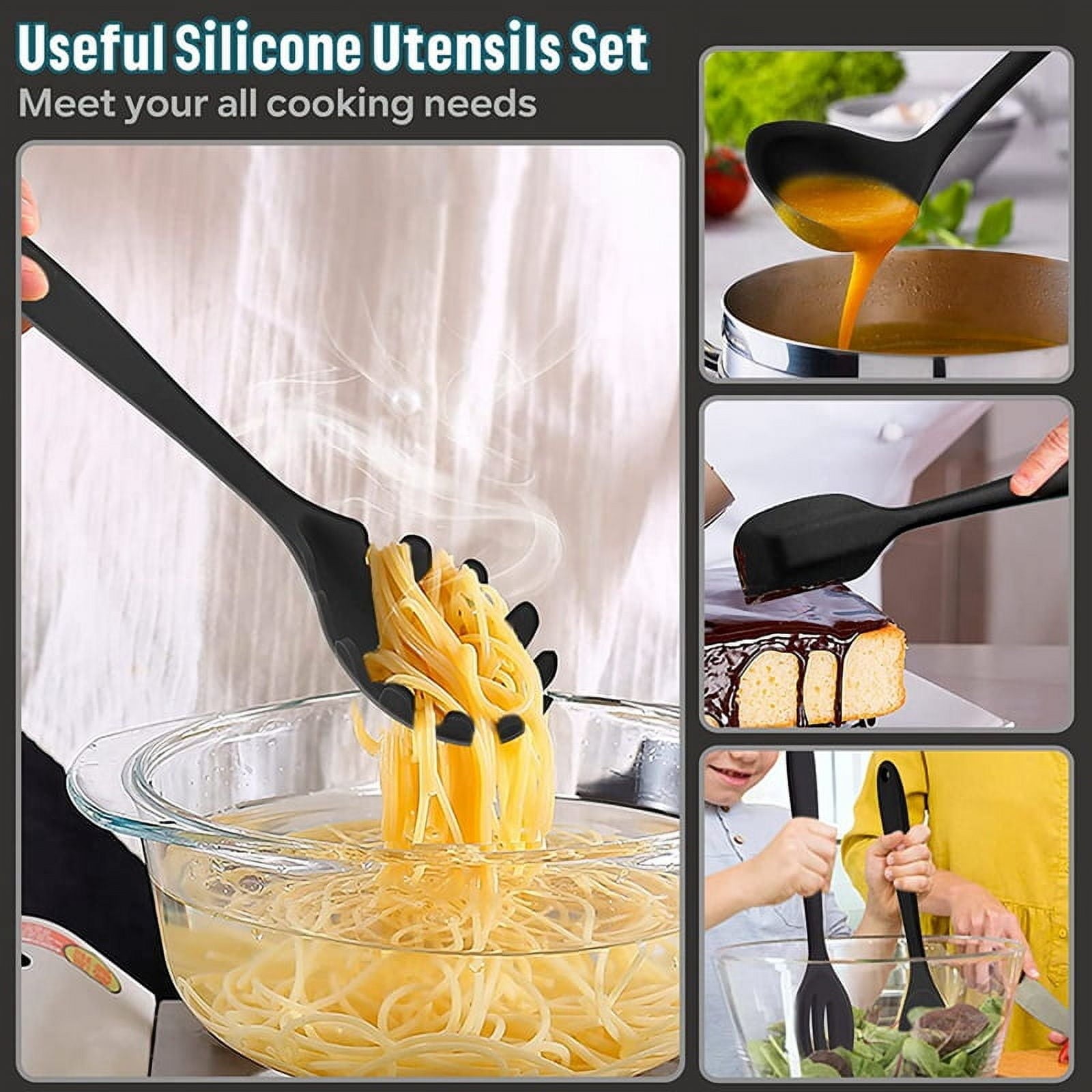 Silicone Cooking Utensils Set,6Pcs Black Heat Kitchen Utensils Set, Kitchen Nonstick253 - Image 4
