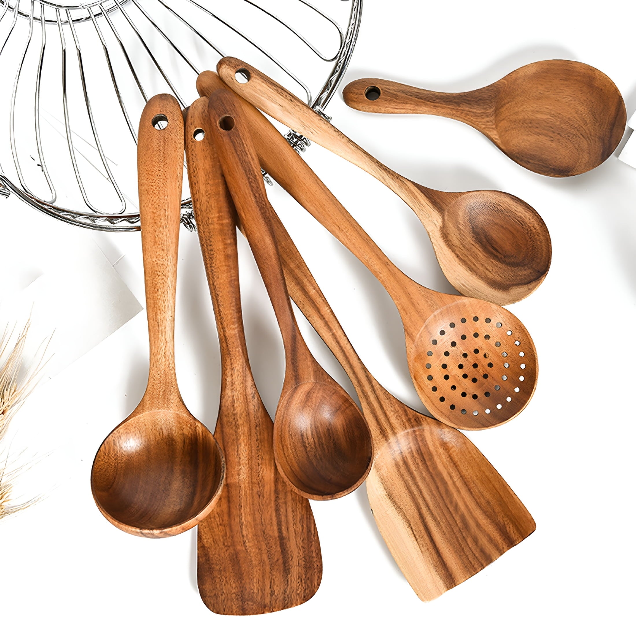 Wooden Kitchen Utensils Spoons Non Stick Spatula Cooking Utensils - Wood Spatula Paddle,Slotted Spatula,Angled Turner... - Image 3