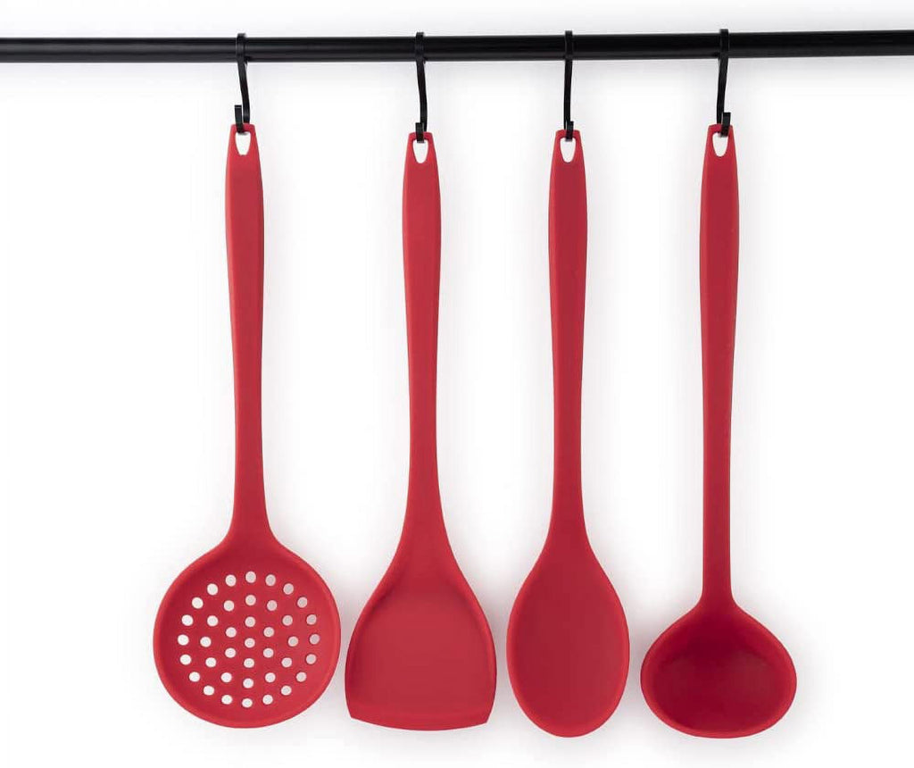 Silicone Cooking Utensils Set, Nonstick Silicone Spatula Ladle and Spoon Set Heat Resistant Kitchen Utensils, Red - Image 4