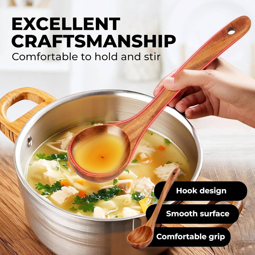6-Piece Teak Wooden Spoons for Cooking With 10 Hooks，Handcrafted Kitchen Utensils Set ，Ideal Gift Set - Image 6