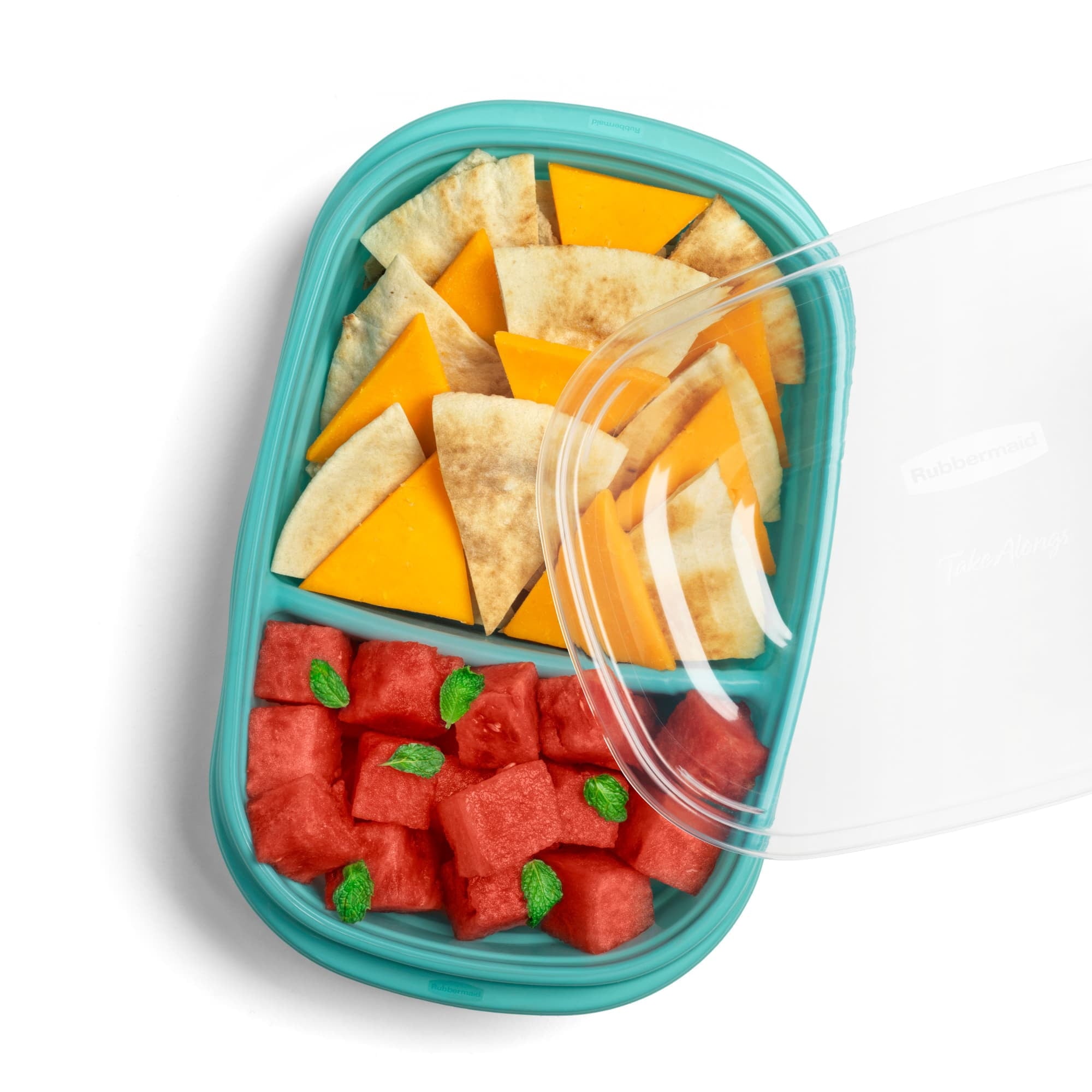 On the Go Food Storage and Meal Prep Containers, 3.7 Cup Divided Rectangle, 3-Pack, Teal Splash - Image 3