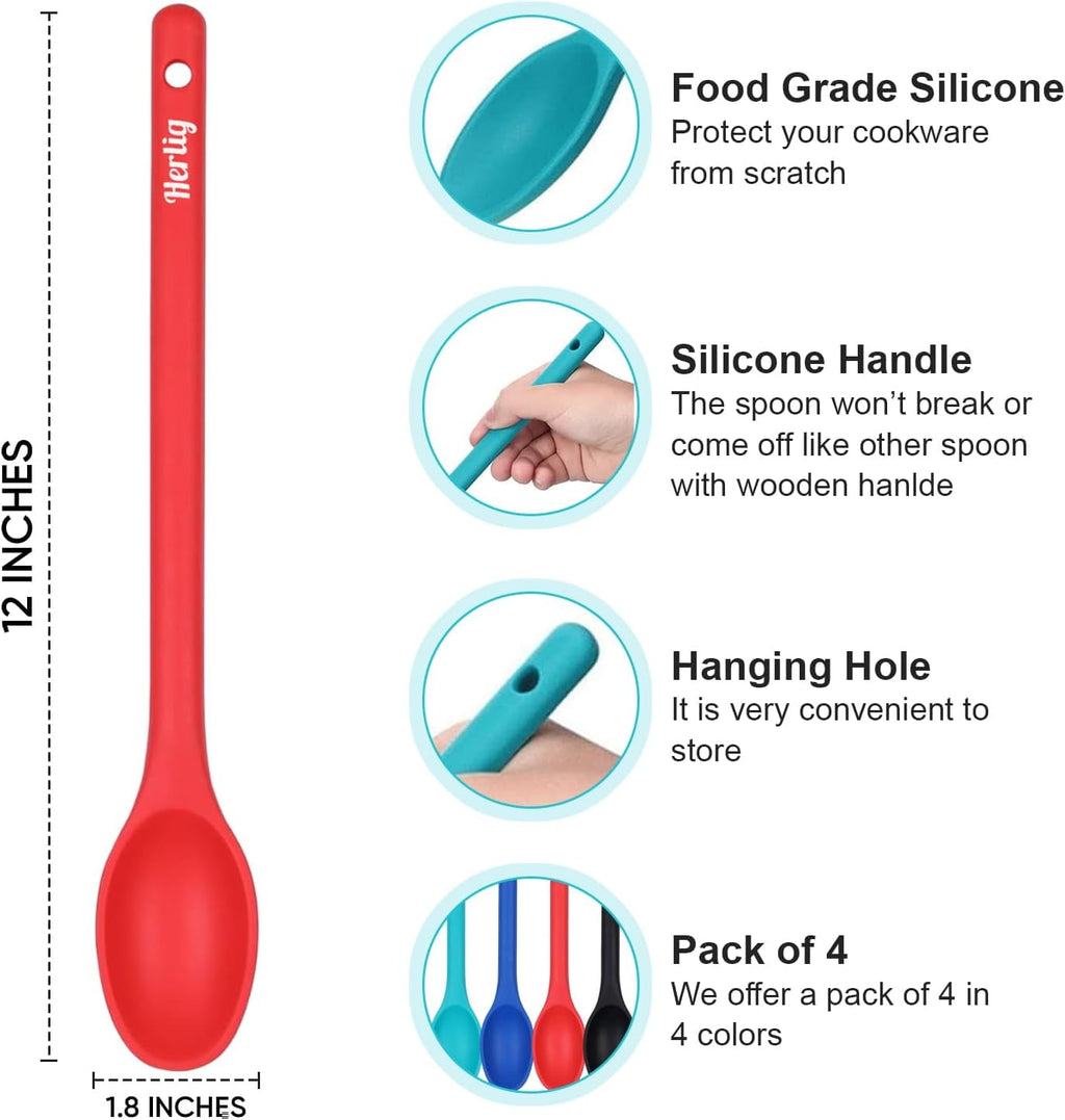 4-Piece Large Silicone Mixing Spoon Set 12" Heat-Resistant, Non-Stick Cooking & Baking Utensils - Image 4