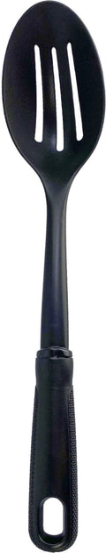 (6 pack) Slotted Plastic Straining Spoon, Soft-Grip Black Handle, Nylon Head - Image 2