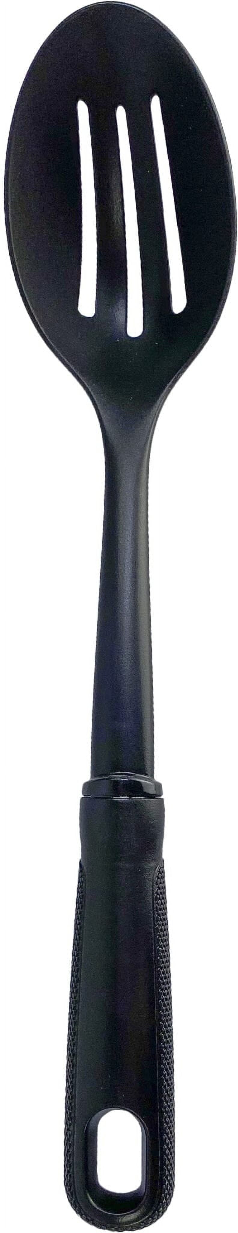 (6 pack) Slotted Plastic Straining Spoon, Soft-Grip Black Handle, Nylon Head - Image 2