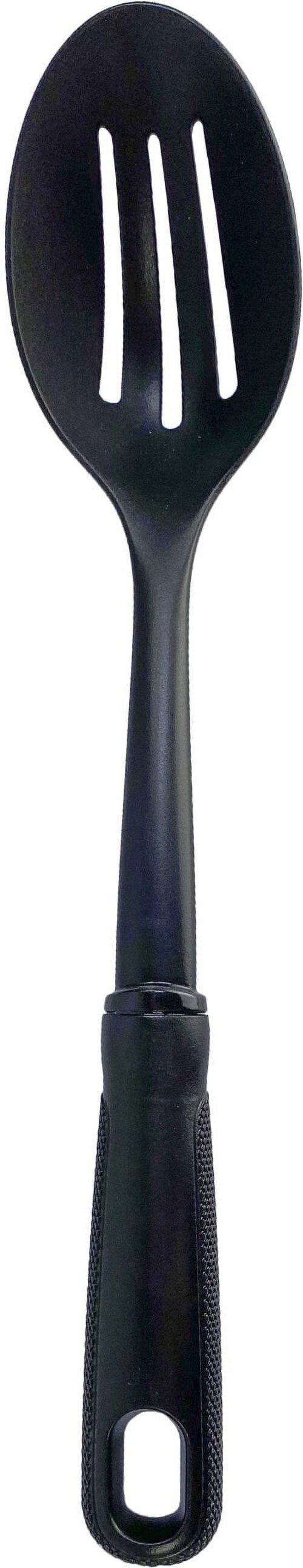 (6 pack) Slotted Plastic Straining Spoon, Soft-Grip Black Handle, Nylon Head - Image 2