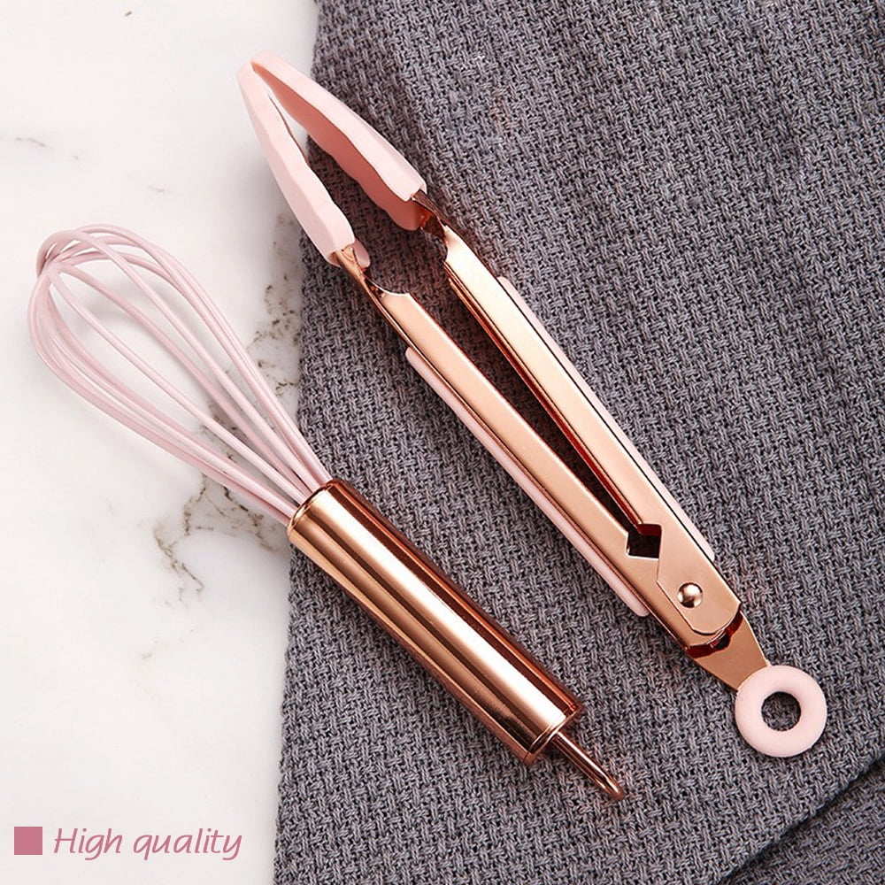 And Pink Kitchen Utensil Small Five-Piece Set Mini Silicone Kids Kitchen Tools Whisk Spatula Tongs Spoon And Slotted ... - Image 4
