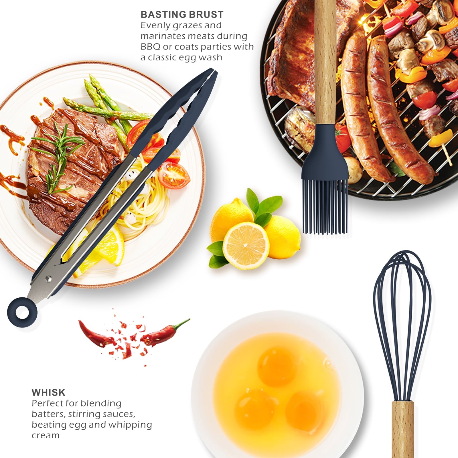 Silicone Cooking Utensils Set - 446°F Heat Resistant Silicone Kitchen Utensils for Cooking,Kitchen Utensil Spatula Set w Wooden Handles and - Image 3