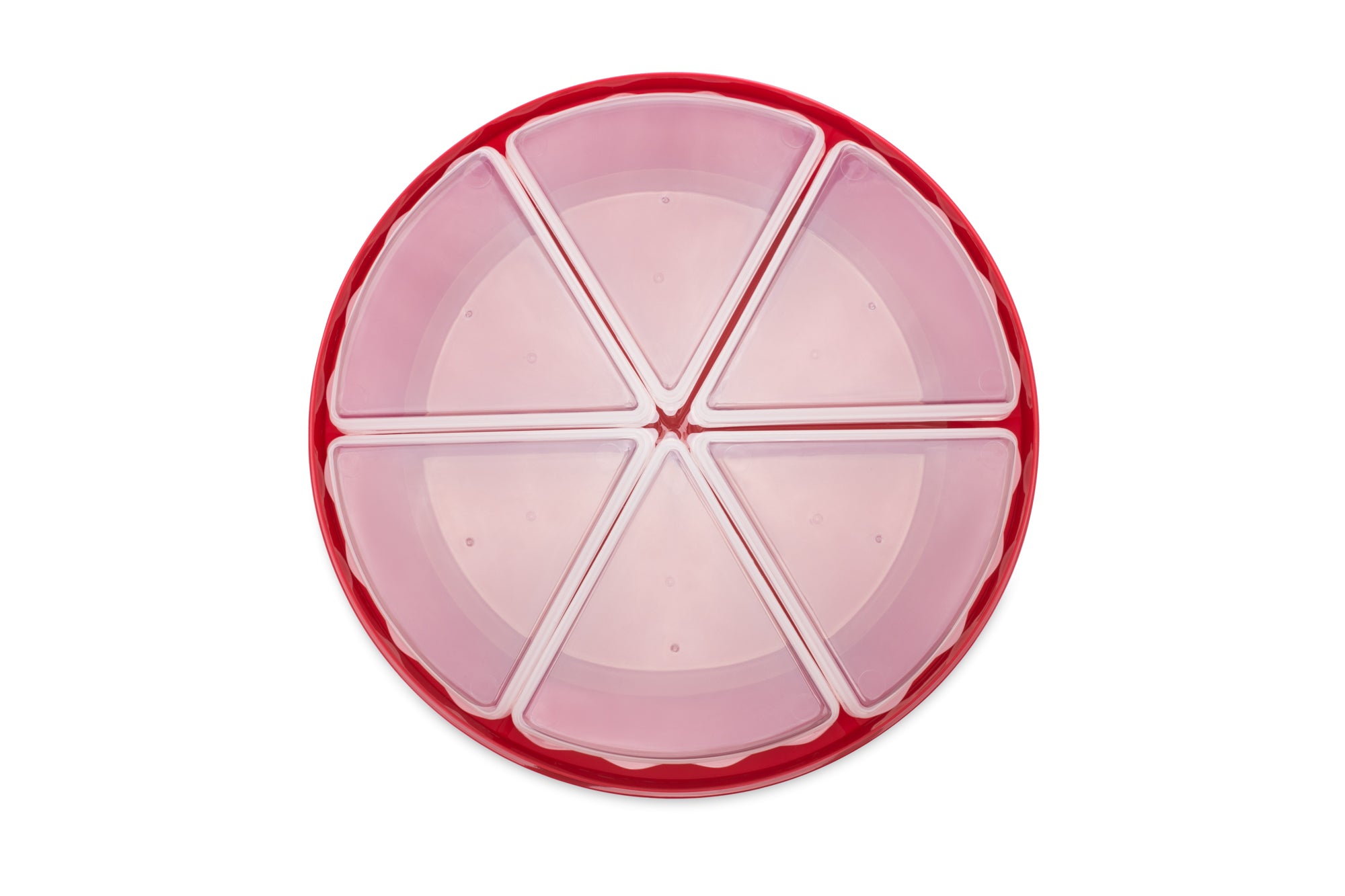 Saver with 6 Individual Slice Containers, Red Carrier With Lid, 13.5" x 13.5" x 2.75" - Image 5