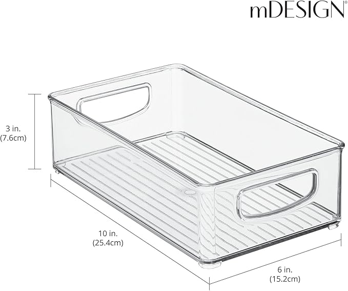 (M-Design) Discount Kitchen Cabinet and Pantry Storage Organizer Bins - Pack of 4, Shallow, Clear