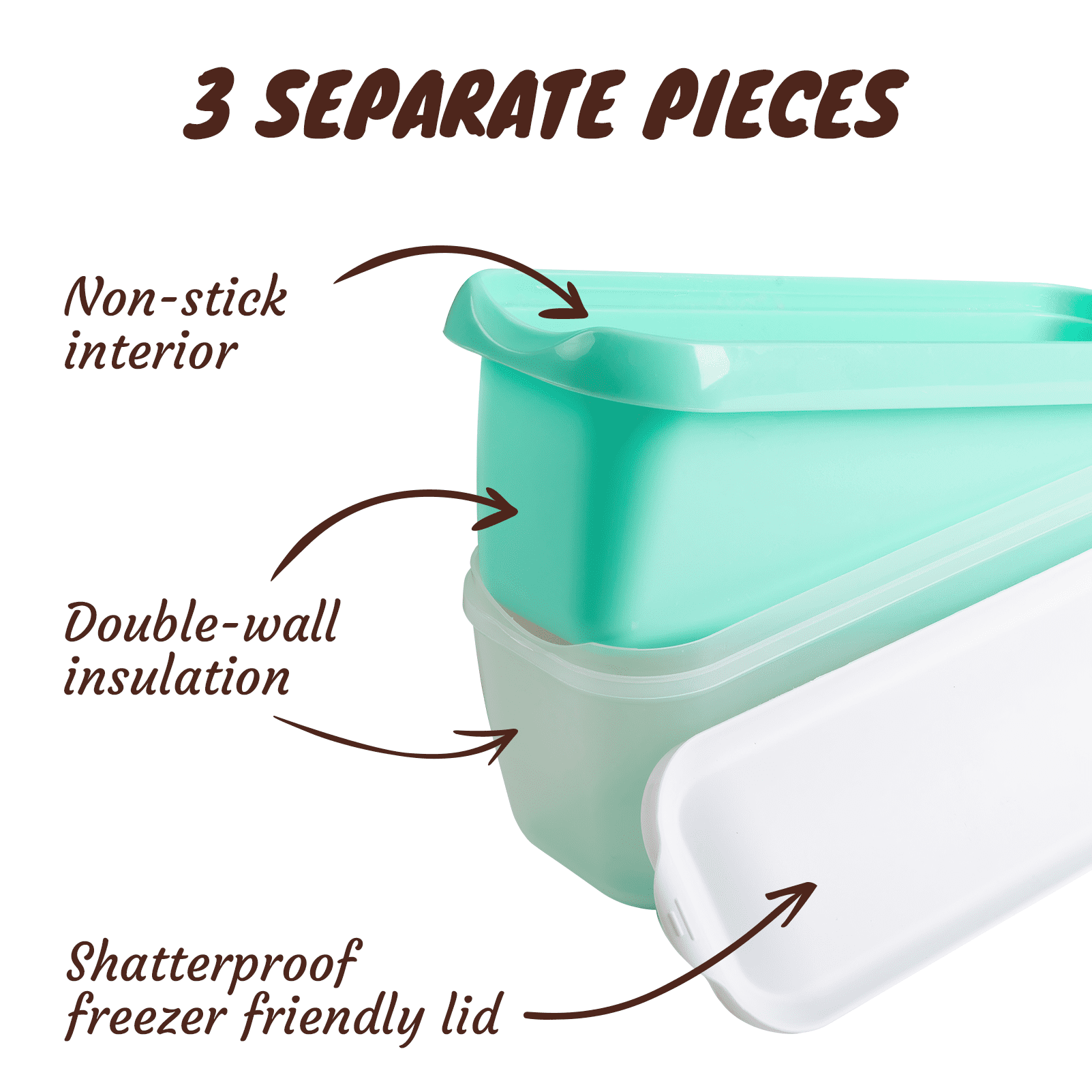 Premium Ice Cream Containers (2 Pack - 1.5 Quart Each) Reusable Freezer Storage Tubs with Lids for Ice Cream, Sorbet ... - Image 2